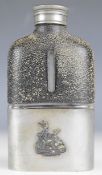 Gordon Bennett races 1903 interest hip flask, the pewter fittings having applied car with name of