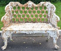 Victorian cast iron two seat garden bench in the style of Coalbrookdale with trellis back and