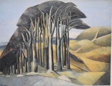 Paul Nash (1889-1946) print Wood on the Downs, woodland with rolling hills beyond 55 x 69cm, in