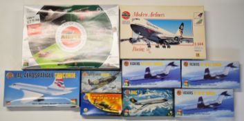 Nine Airfix 1:144 and 1:72 scale plastic model aircraft kits to include 90 Years of Fighters