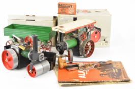 Three Mamod live steam models comprising Steam Roller SR1A, Traction Engine TE1A and an Open