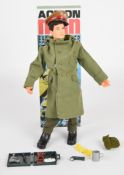 Palitoy Action Man vintage figure with Escape Officer uniform to include hat, flashlight, attaché