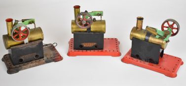 Three Mamod overtype live steam stationary engines with single oscillating cylinders