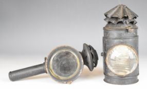 Police or similar hand lamp together with a Luxor veteran or vintage bicycle, motorcycle or car