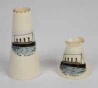 Carlton China Titanic crested ware pots, tallest 9cm