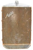 1930s Austin motor car radiator core with script to front, likley Austin 12 or 16, size of core