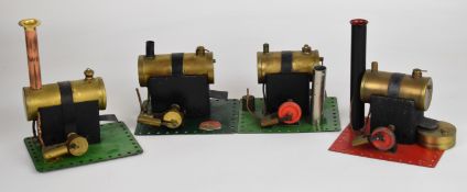 Four Bowman live steam stationary engines, all with single cylinder oscillating engines