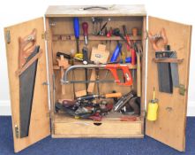 A vintage fitted tool chest with tools including Stanley and Salmen woodworking planes, W54 x D20