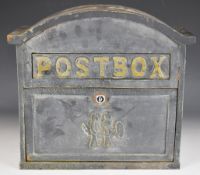 Cast iron post box with raised lettering and domed top, W41 x H37cm
