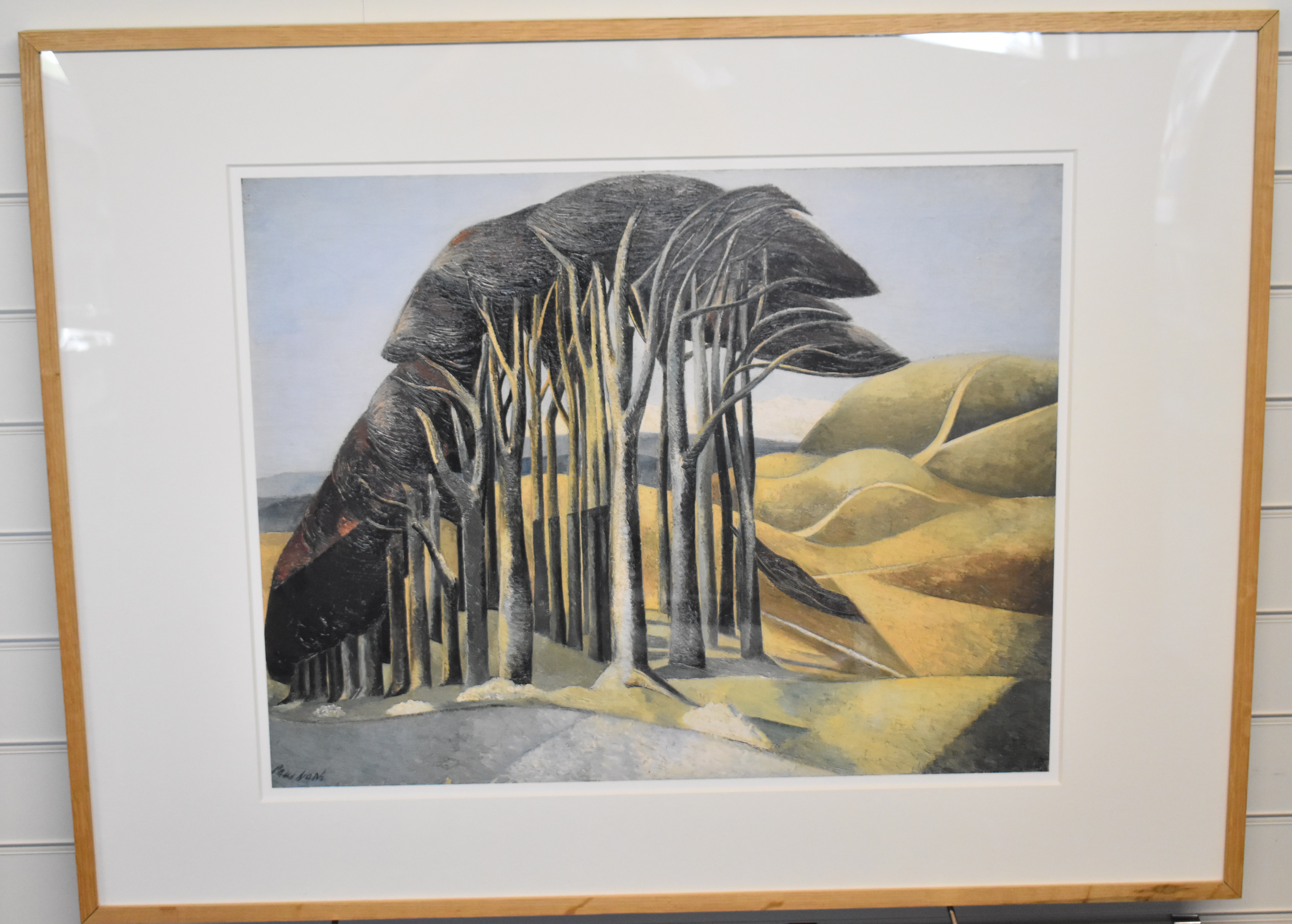 Paul Nash (1889-1946) print Wood on the Downs, woodland with rolling hills beyond 55 x 69cm, in - Image 4 of 4