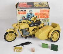 Palitoy Action Man German Motorcycle & Sidecar together with machine gun and ammo crate accessories,