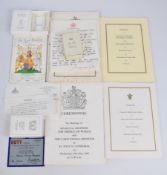 Ephemera from three Royal Weddings comprising Ceremonial Order of Service for the Marriage of