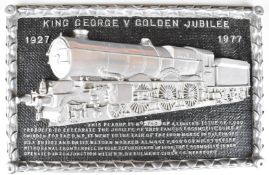 GWR King George V Golden Jubilee limited edition (740/1000) aluminium plaque depicting the steam