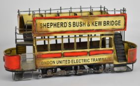 Tinplate or similar model double decker tramcar, overall length 42cm