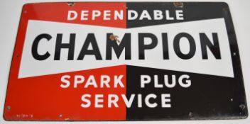 Vintage Champion spark plug service enamel sign, dated S1/D3/5 lower left, 33 x 58.5cm