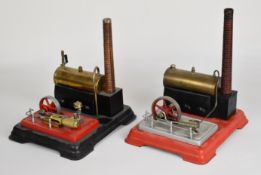 Two Fleischmann or similar live steam stationary engines, one with single oscillating cylinder,