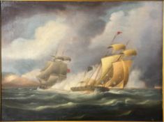 Thomas Buttersworth (1768-1842) oil on canvas maritime scene, the smuggling lugger 