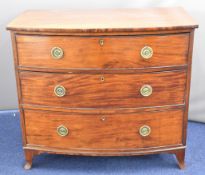 Victorian mahogany bow front chest of three graduated drawers, W95 x D53 x H85cm