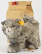 Steiff Whiskers cat with button and tag to ear, 075339, in original box.