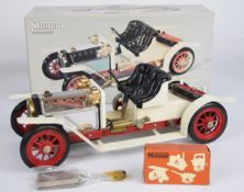 Mamod live steam roadster car with white body, black seat and red spoked wheels, length 40cm, in