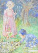 Amy Millicent Sowerby (1878-1967) pencil and watercolour children picking flowers, signed lower