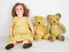 Early twentieth century bisque headed doll with weighted blue eyes, height 60cm, made in Germany