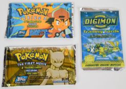 Two sealed Topps Pokemon TV/Movie Animation Edition trading card packs together with an Upper Deck