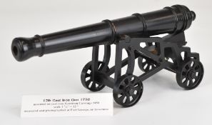 Prize winning exhibition quality model of a 12lb cast iron gun or cannon, on garrison gun