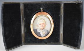 F.E. Bennett portrait miniature on ivory of a lady, titled verso Grannie, signed lower left, maximum