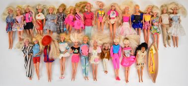 Twenty eight Mattel Barbie fashion dolls dressed in sports and casual wear.