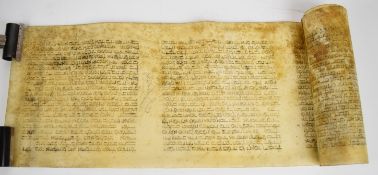 Antique Hebrew Manuscript Scroll, probably 19thC on vellum in scriptural text and handwritten in