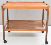 Rosewood retro / mid century modern two tier twin handled trolley with 'Made in Denmark' to