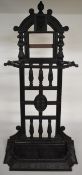 Victorian cast iron stick stand with removable drip tray, height 90.5cm.