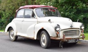 1960 Morris Minor 948cc convertible car, registration number 5890 JH, with V5c. Purchased by the