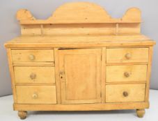 Pine buffet / sideboard with six drawers and gallery top, W135 x D48 x H111cm