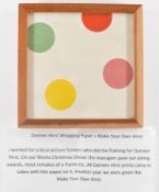 Damien Hirst framed square of wrapping paper, 14.5 x 14.5cm, in wood frame, with letter of
