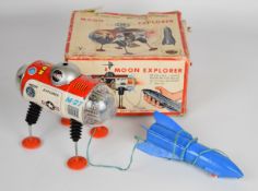 Yonezawa tinplate remote control battery powered Moon Explorer, 2205, in original box.