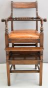 Georgian mahogany campaign high chair with brass screw fitting to join / separate the two parts