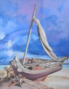 Handel Evans (Welsh, born 1932) watercolour boat repairing on the boat, signed, titled Nassau and