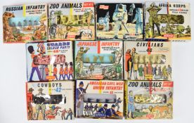 Ten Airfix H0/00 scale plastic model figure sets comprising Guards Colour Party S2, Civilians S6,