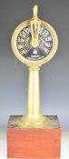 Chadburns twin engine ship's telegraph, on brass pedestal, height excluding wooden base 51cm