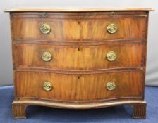 19thC mahogany serpentine fronted chest with velvet inset brush slide and three graduated drawers,