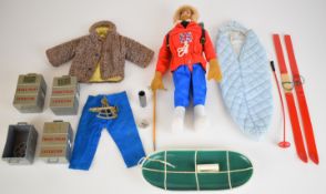 Palitoy vintage Action Man Polar Explorer figure with a range of accessories including skis, sled,