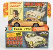 Corgi Toys diecast model James Bond 007 Aston Martin DB5 with gold body, red interior, opening