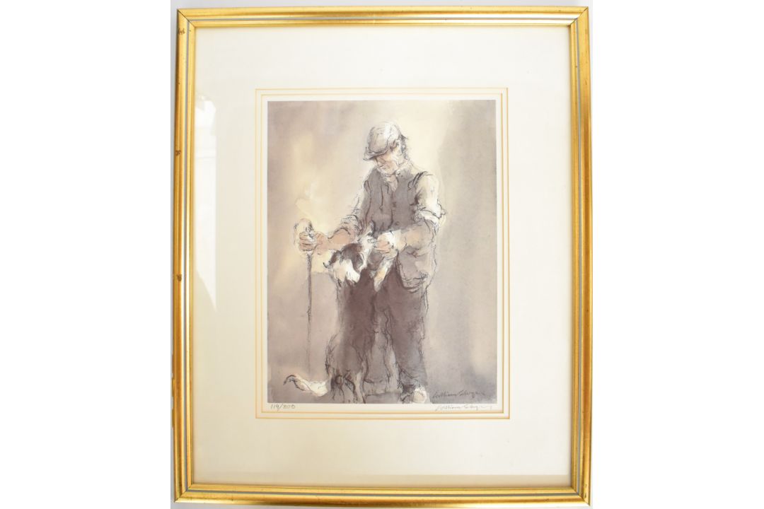 William Selwyn (Welsh b1933) signed limited edition (119/300) print of a shepherd with crook and - Image 2 of 5