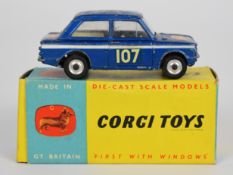 Corgi Toys diecast model Hillman Imp 'Monte Carlo 1966' with metallic blue body, cream interior,
