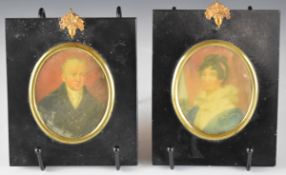 Pair of portrait miniatures on ivory of Edward Moberly (1757-1827) and Sally Cayley (born 1764)