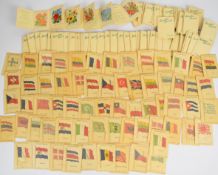 A large collection of Kensitas silk cigarette cards with flower and flag decoration