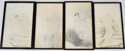 Charles Prosper Stainton (1861-1914) set of four silverpoint reproduction Art Nouveau studies of