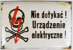 Polish or similar enamel electrocution danger sign, 20 x 30cm